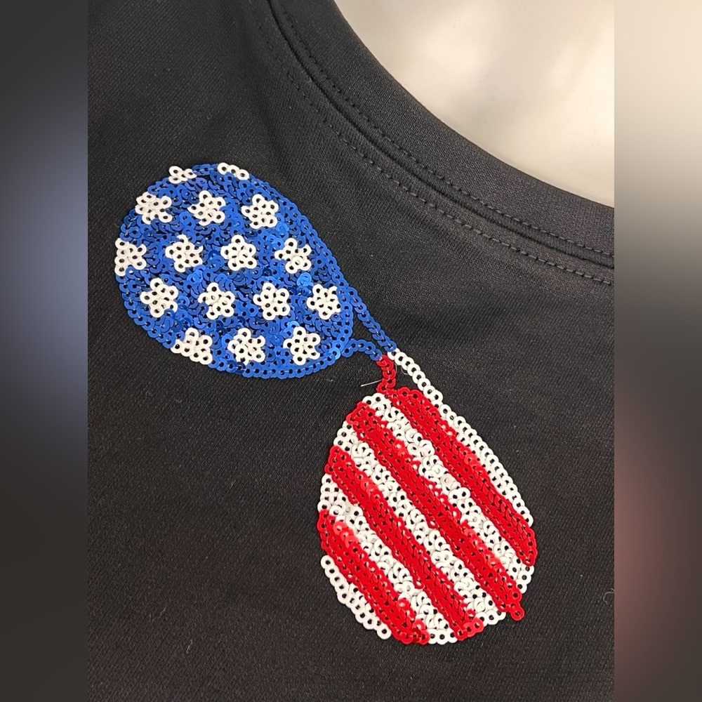 FANTASTIC FAWN patriotic sequin sunglasses oversized top S M L - Picture 7 of 7